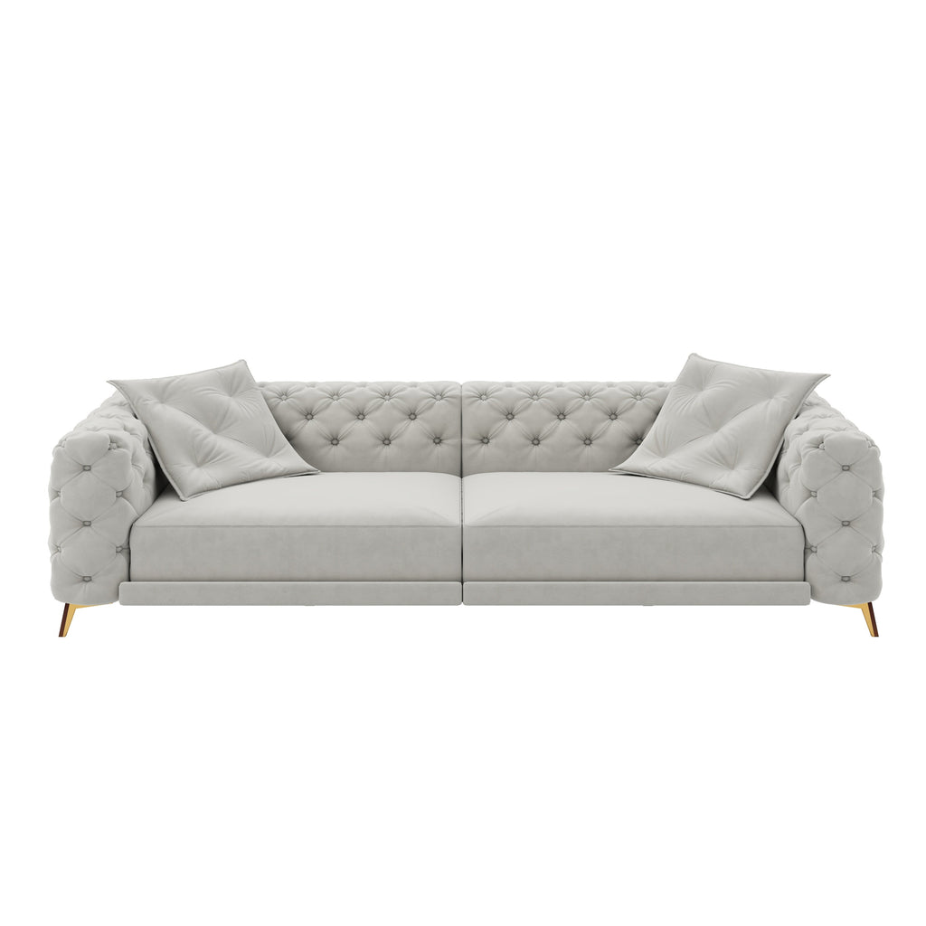 97.7' 3-in-1 Convertible Sleeper Sofa, 28.4' Deep Seat Pull Out Sofa Bed,Button Tufted Modern Sofa, 4-Seater Couch with Movable Ottoman for Apartment, Office, Bedroom,Beige/White