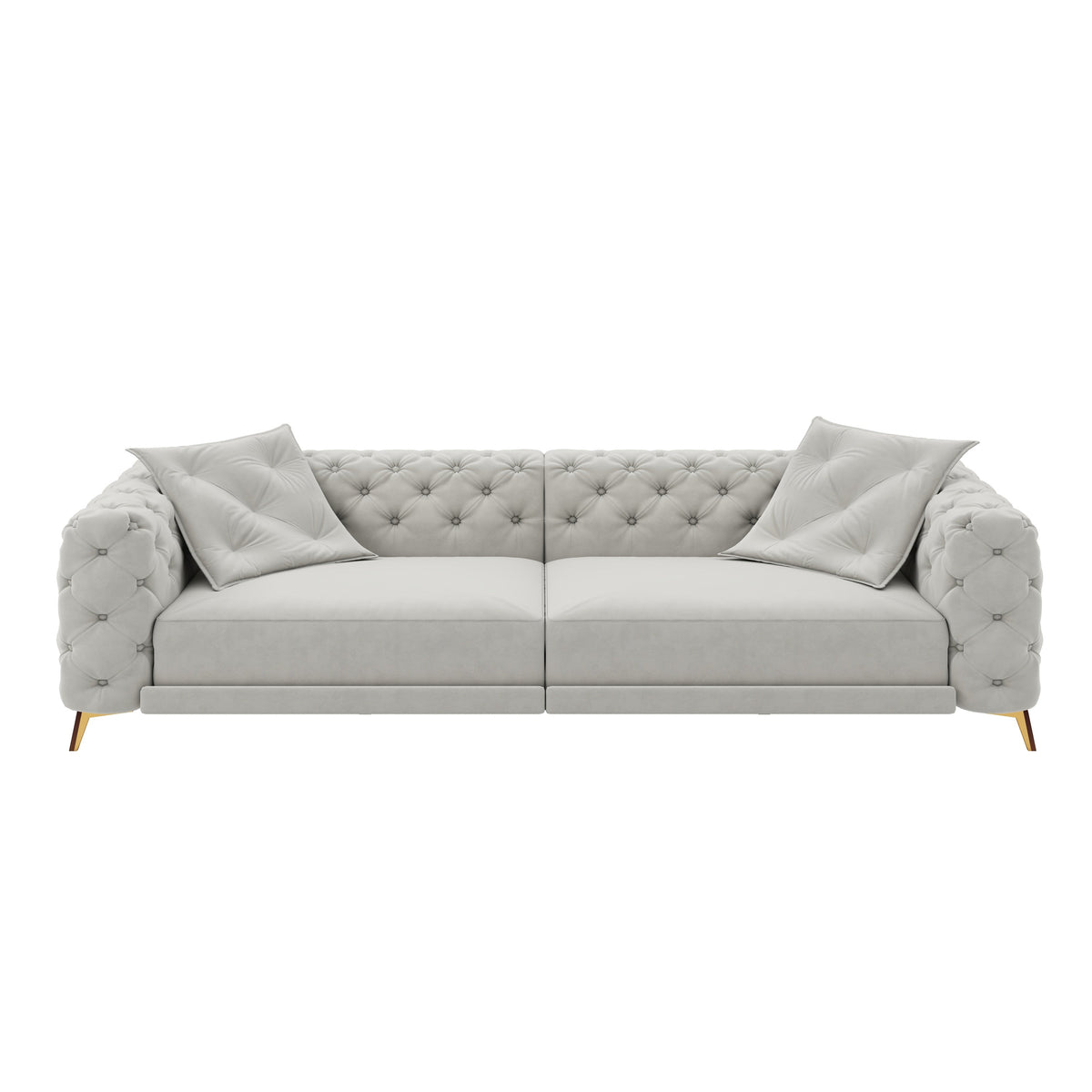 97.7' 3-in-1 Convertible Sleeper Sofa, 28.4' Deep Seat Pull Out Sofa Bed,Button Tufted Modern Sofa, 4-Seater Couch with Movable Ottoman for Apartment, Office, Bedroom,Beige/White