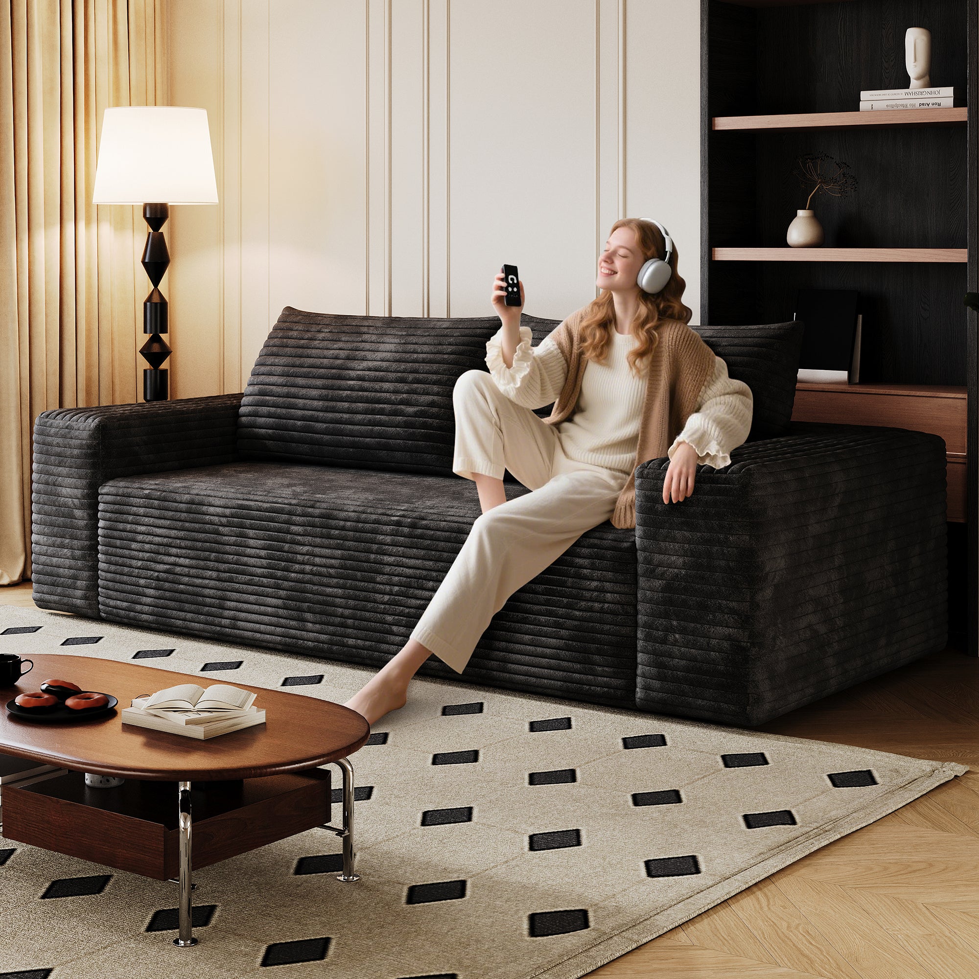Deep seat loveseat with backrest pillow — side profile