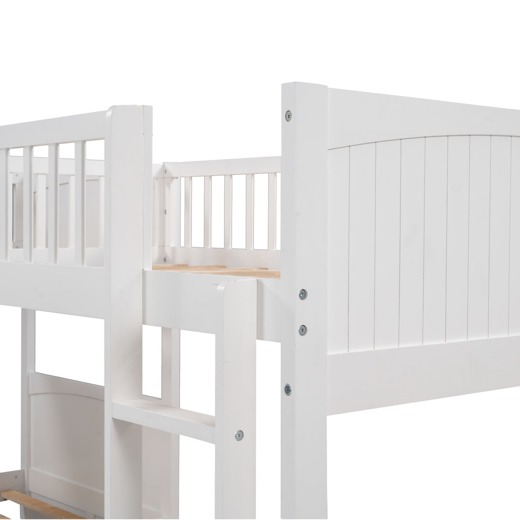 Triple bunk bed stepladder and upper bunk safety detail