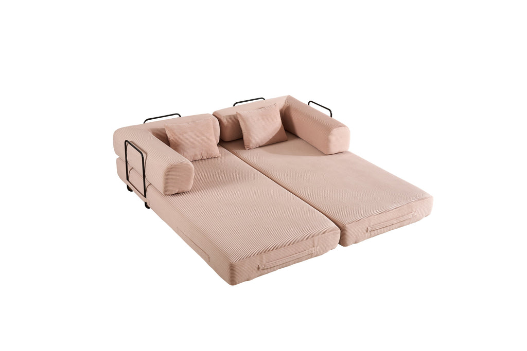 Convertible Sleeper Sofa Bed with Cylindrical Pillow, Corduroy Folding Mattress Couch with Fixed-Shape Frame, Floor Sofa Lounge Couch for Living Room Bedroom Black