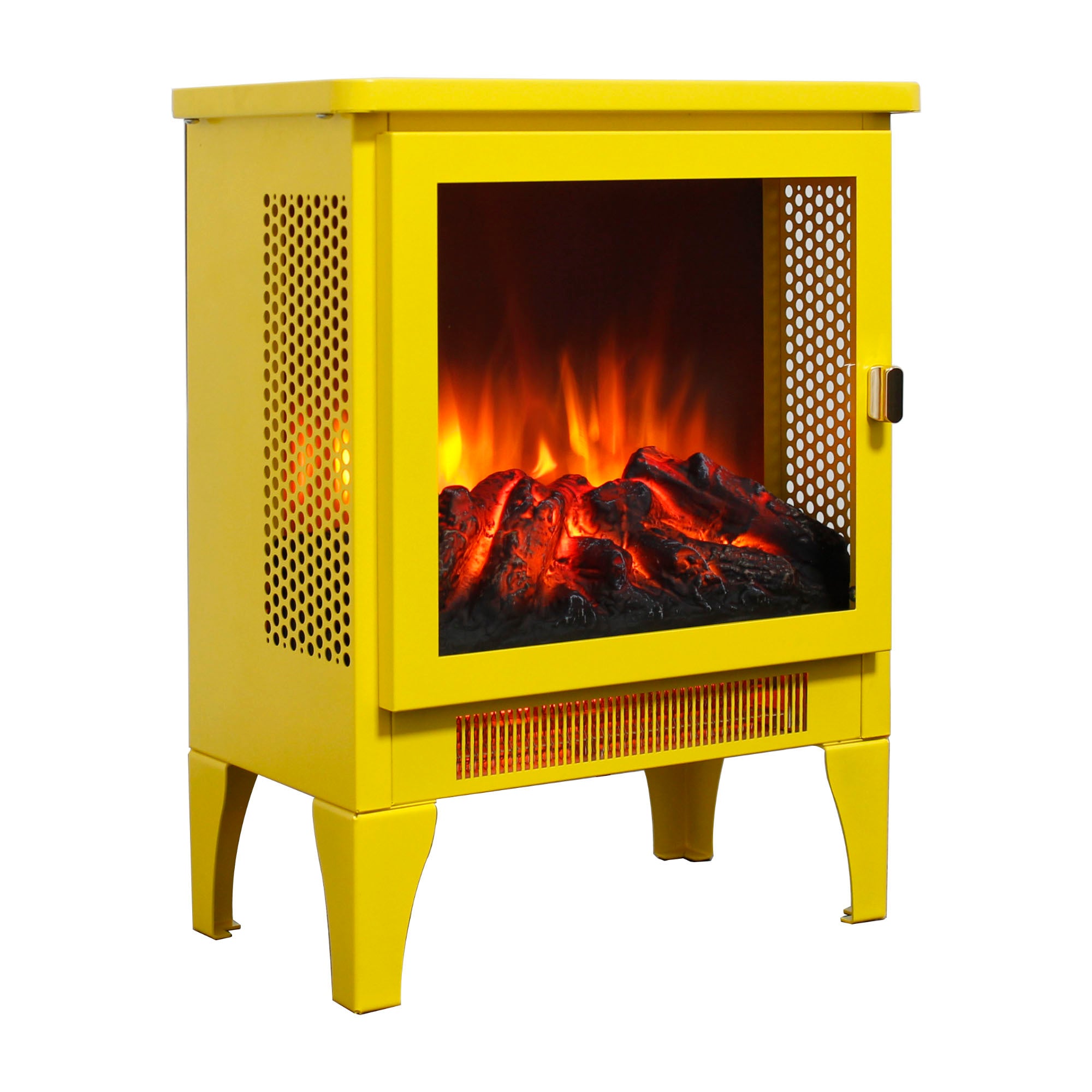 18 inch Freestanding Electric Fireplace Stove heater with 3D Flame effect,Lemon Yellow