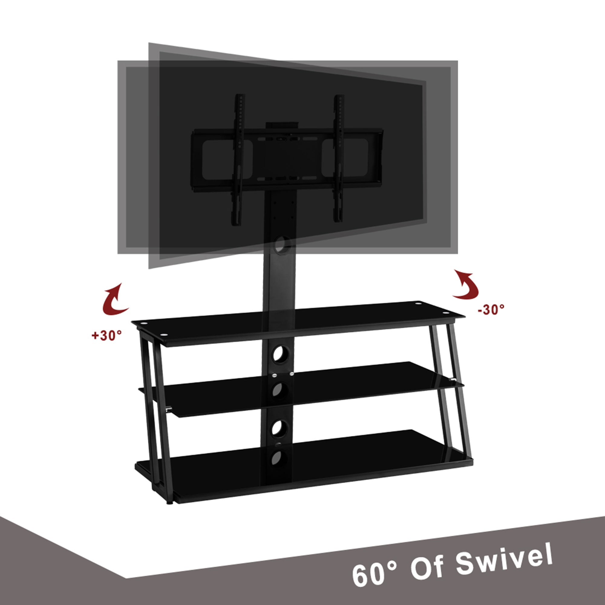 Black glass TV stand with sturdy metal back tube