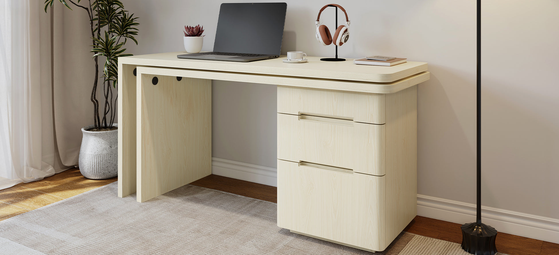 L-shaped desk two-person extended workspace view