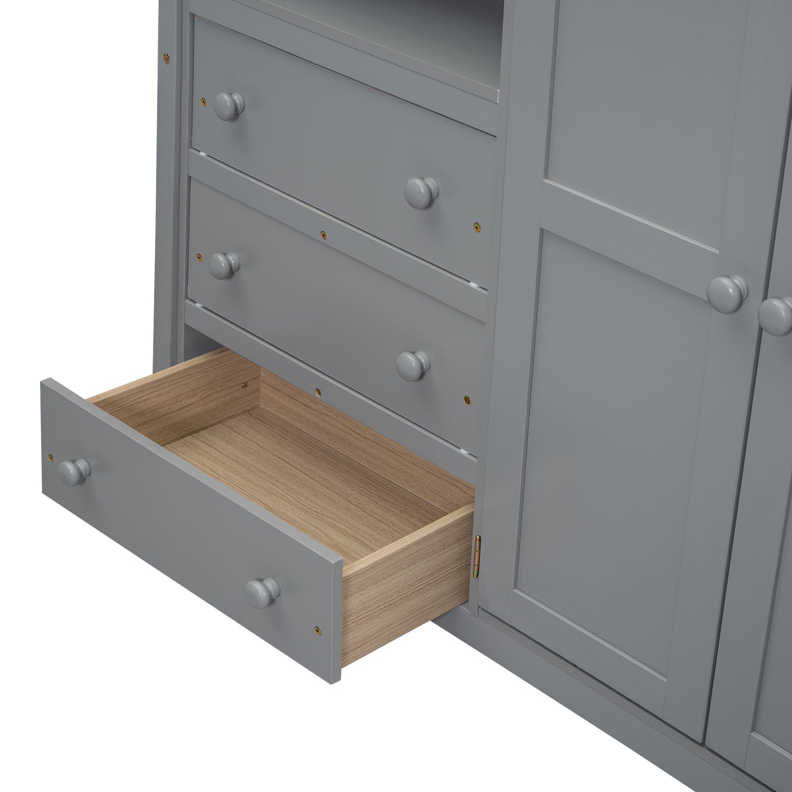 Gray pine wood loft bed desk workstation