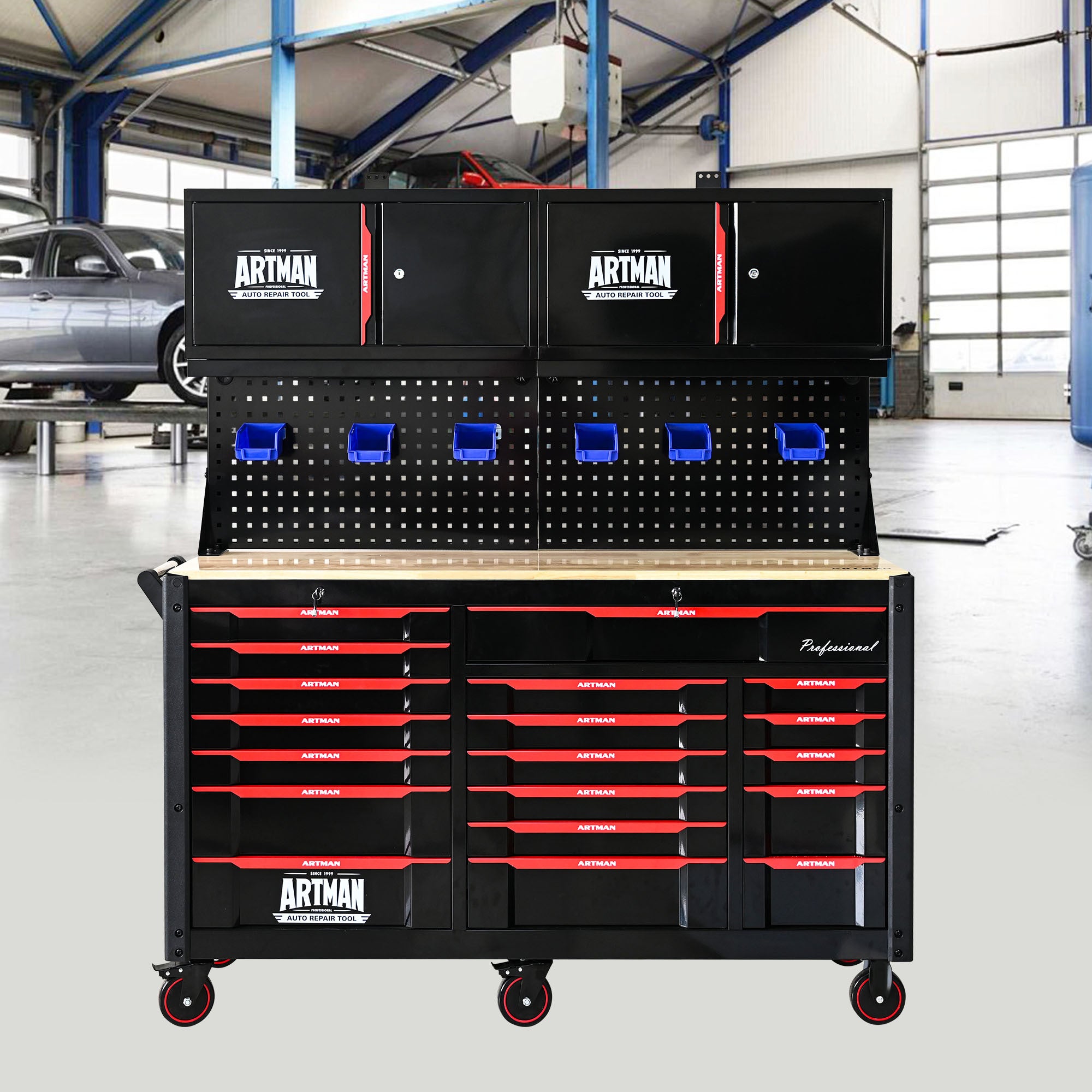 Black red 19-drawer tool cart workshop storage product photo