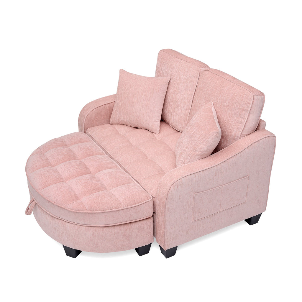 Corduroy 2-Seater Sofa Chaise — Storage Footrest & 2 Pillows, 42.7" Wide