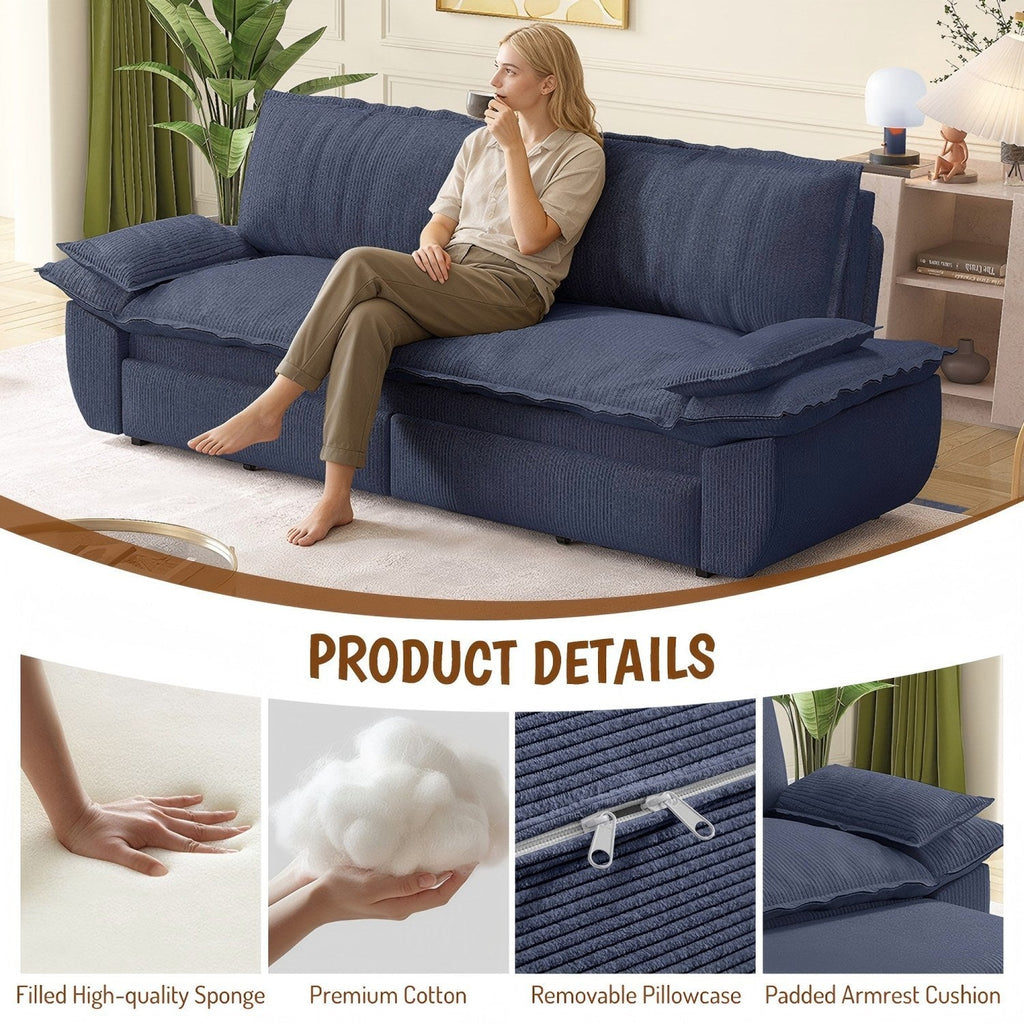 73.2' Queen Pull Out Sofa Bed,3-in-1 Convertible Sleeper Sofa,Multi-Functional Corduroy Loveseat Bed, Grey