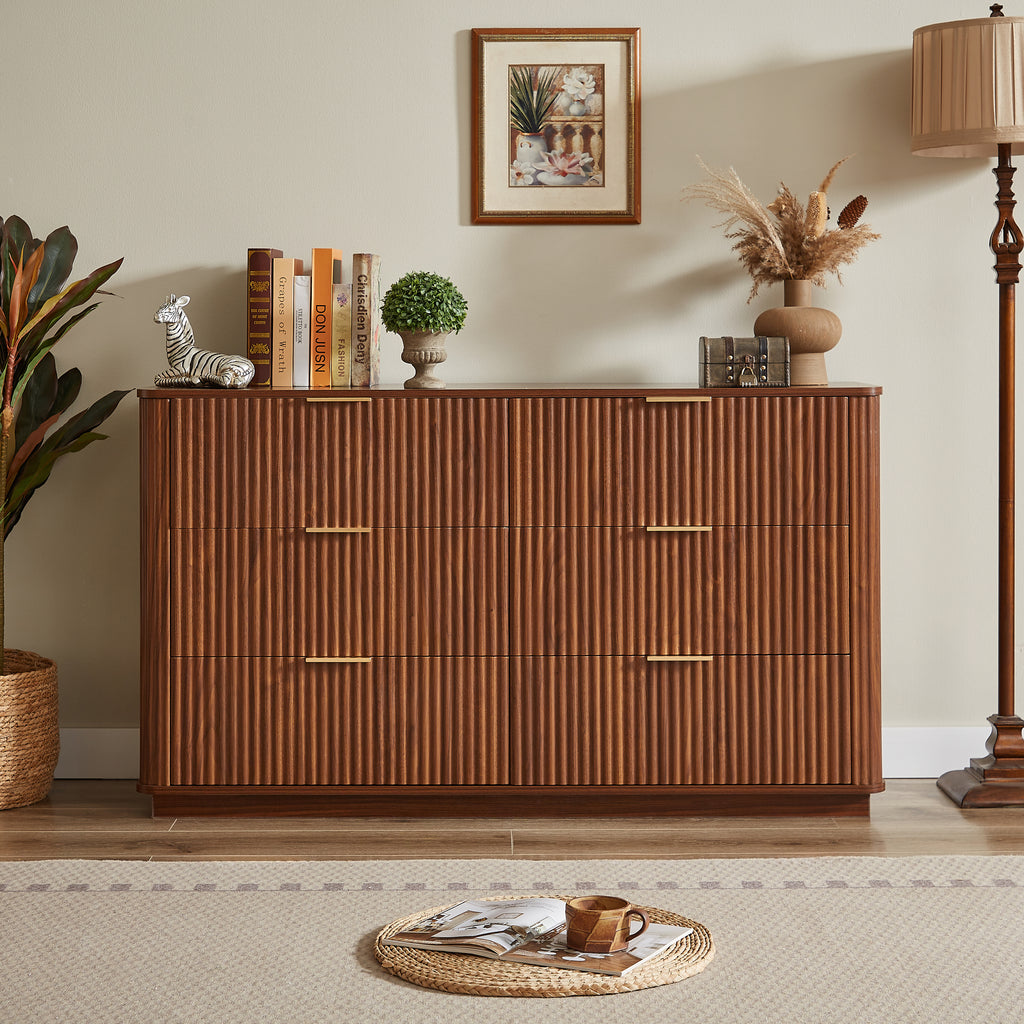 55 inch wide walnut chest of drawers angle view