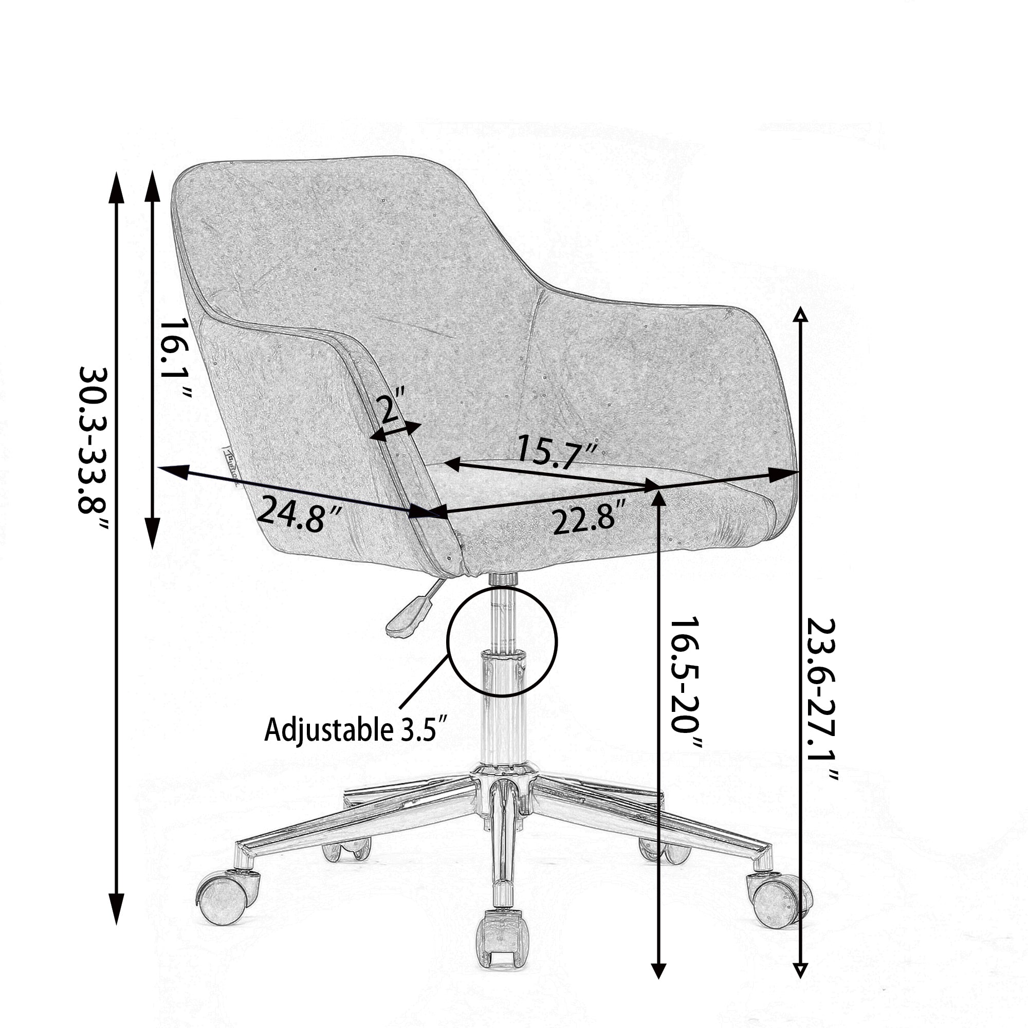 Teddy Office Chair — Adjustable Height with Gold Metal Base & Wheels