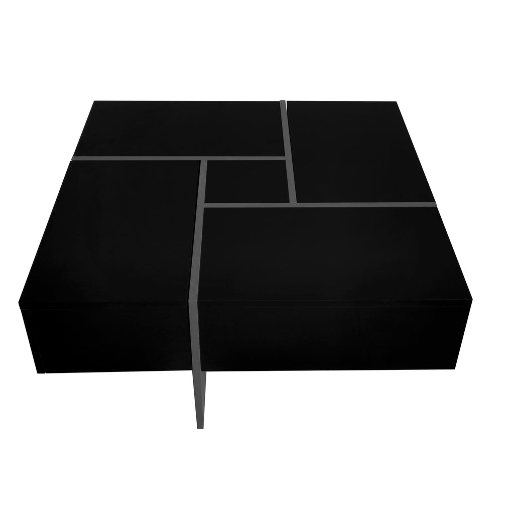Black high-gloss coffee table puzzle line design detail