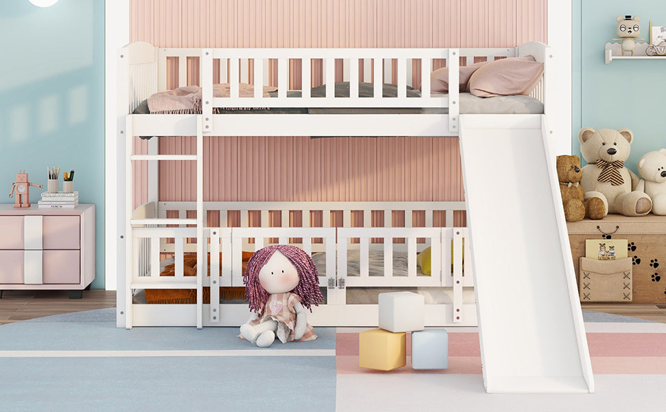 Lower bunk open play area with detachable fence and door