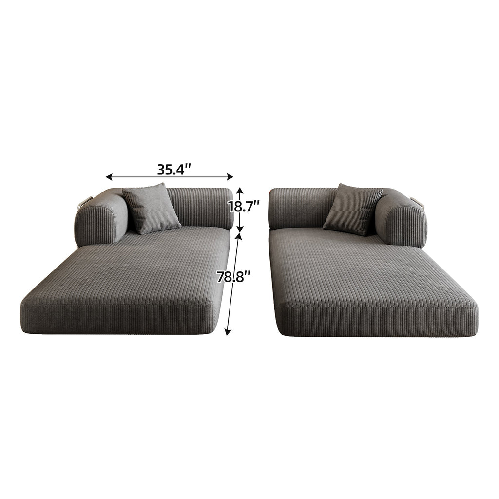 Corduroy Compression Convertible Floor Sofa Bed — Modular Loveseat, 78.8" Wide