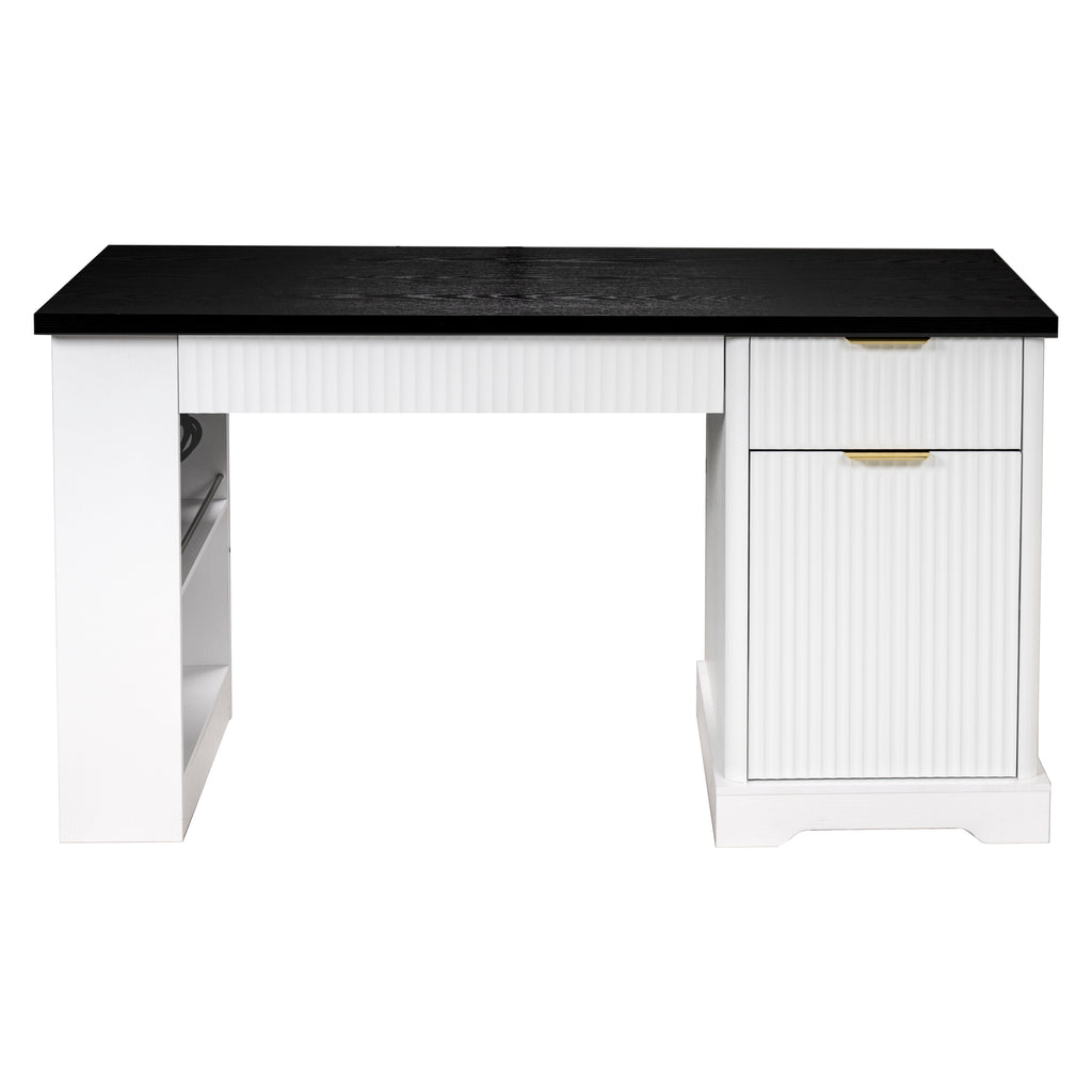 Modern white desk in bedroom study workstation layout