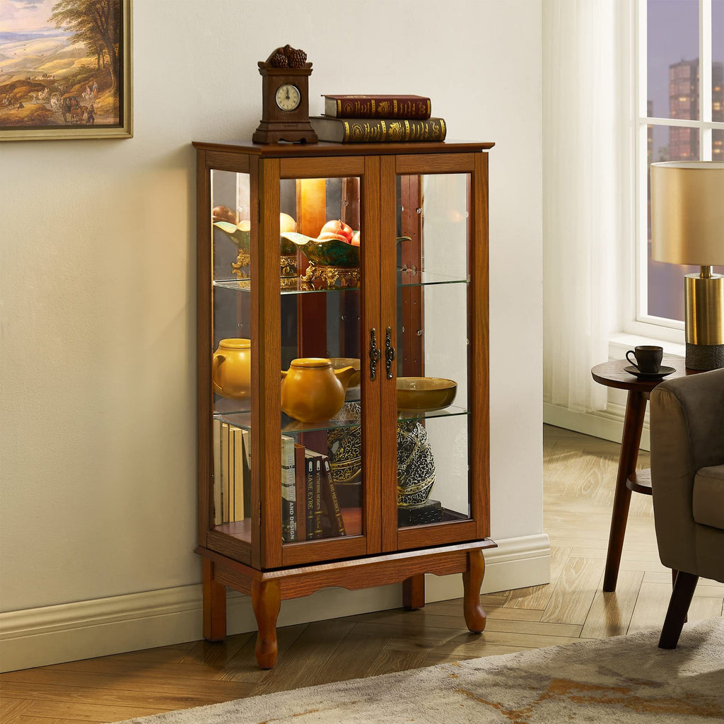 Lighted curio cabinet three-tier shelf storage interior