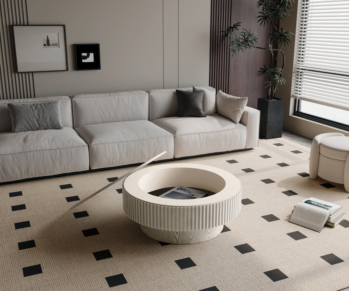 31.5'' Round Coffee Table with Storage Solid Wood Veneered Modern Coffee Table Accent Tea Table for Living Room, Bedroom, Apartment or Office, Grey