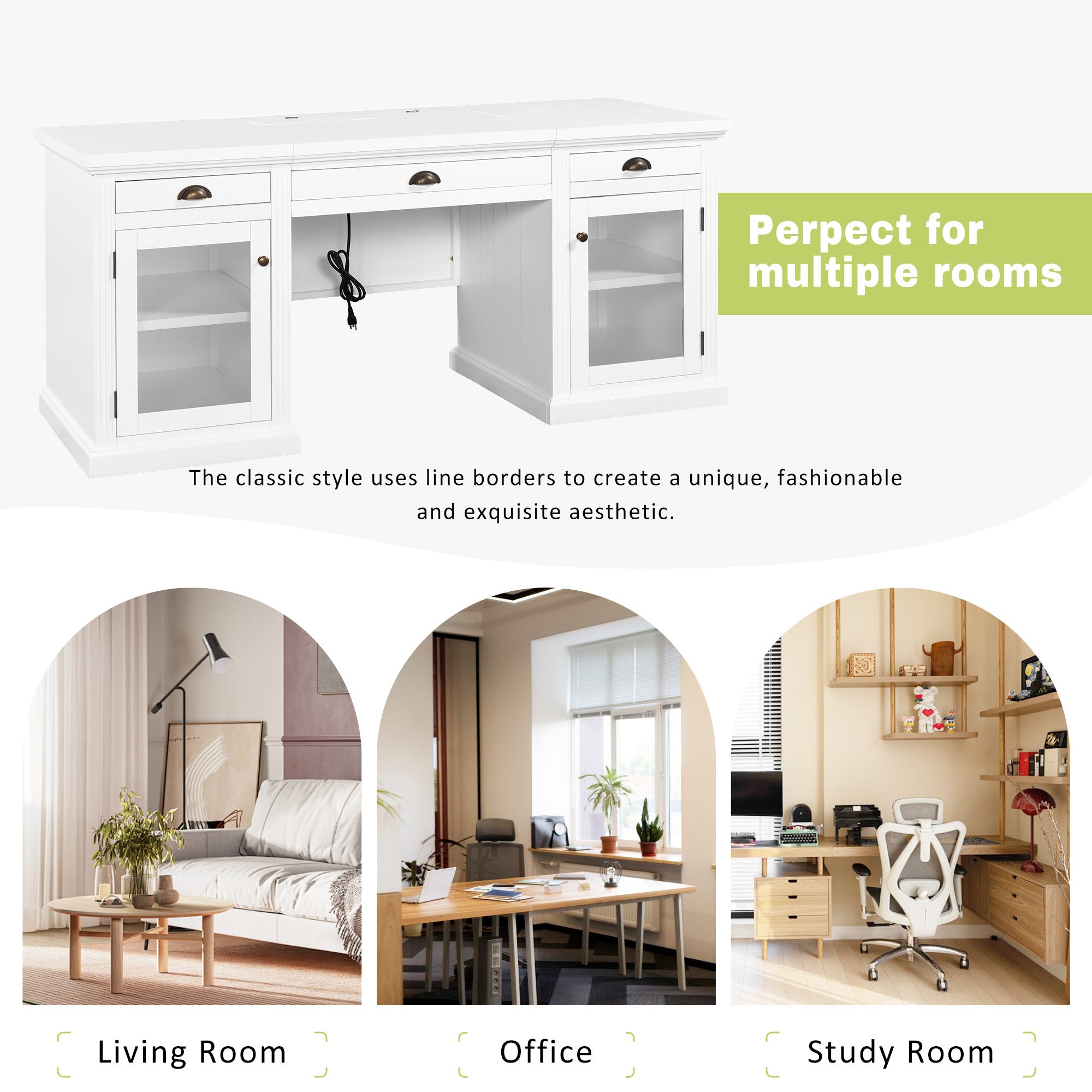 Glass door cabinet with adjustable shelves open