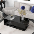 Black modern coffee table tempered glass top — front view