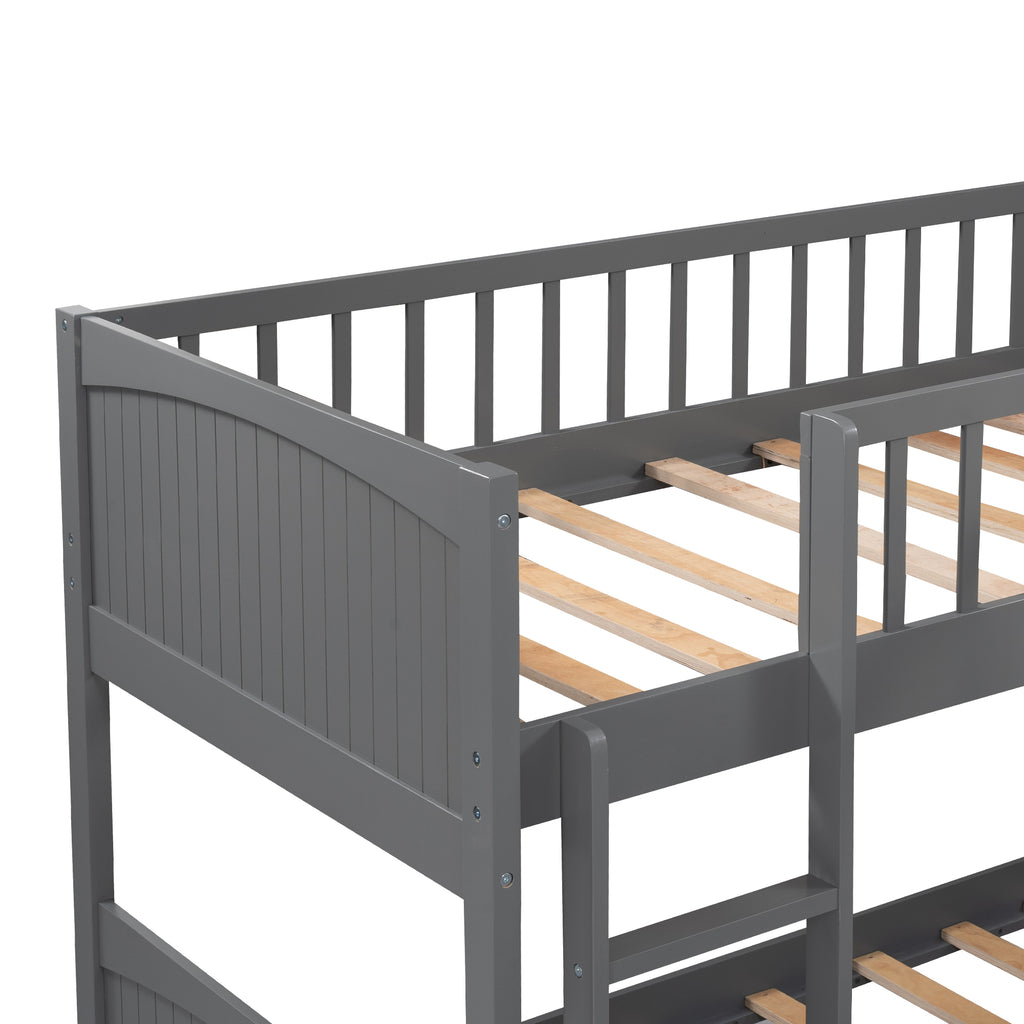 Gray pine wood bunk bed frame and slat support