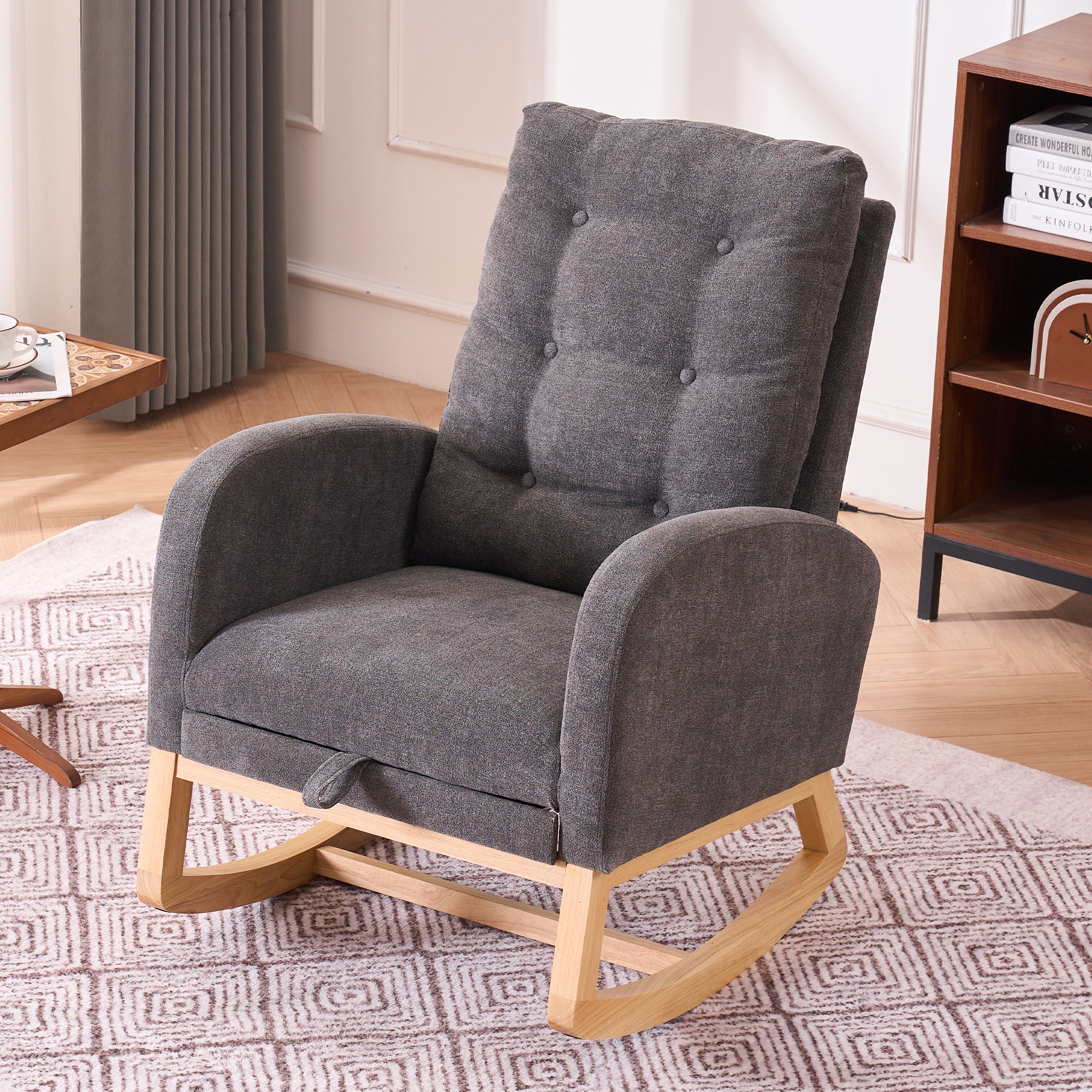 Rocking chair back view with footrest