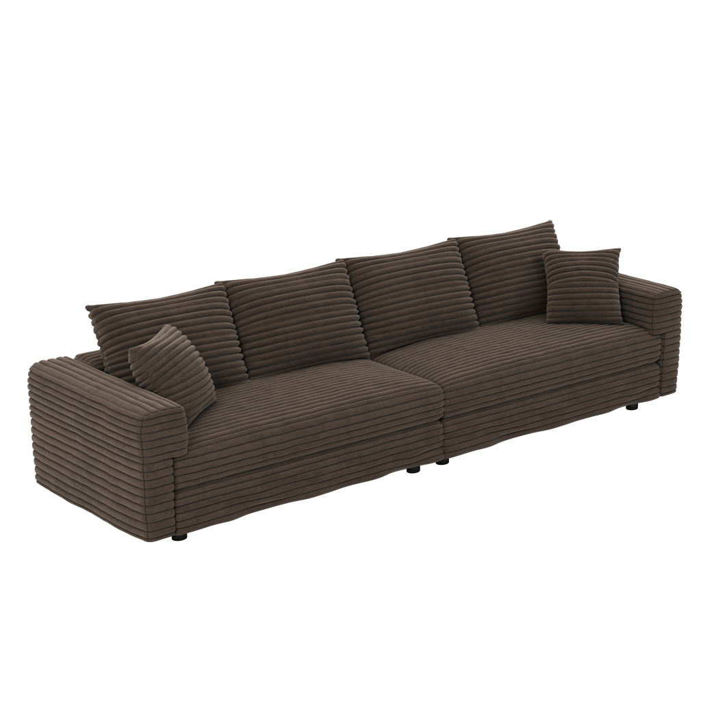 102.4 'Plush Corduroy 4-Seat Sofa,Modern Comfy Upholstered Sofa Cloud Couch,Deep Seat Couches with Soft Pillows and 3 Ottomans,Convertible Sofa Lounge Chair,Black(Old SKU:W1885S00287)