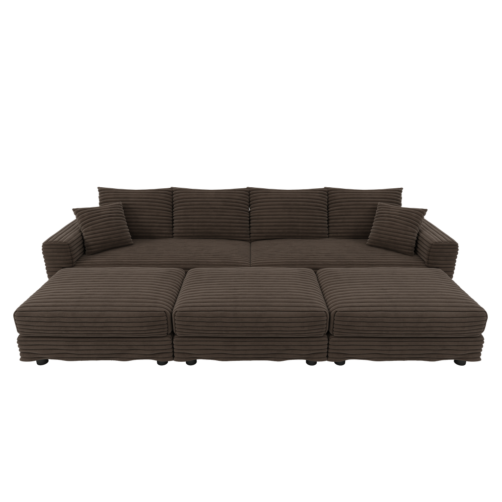 102.4 'Plush Corduroy 4-Seat Sofa,Modern Comfy Upholstered Sofa Cloud Couch,Deep Seat Couches with Soft Pillows and 3 Ottomans,Convertible Sofa Lounge Chair,Black(Old SKU:W1885S00287)