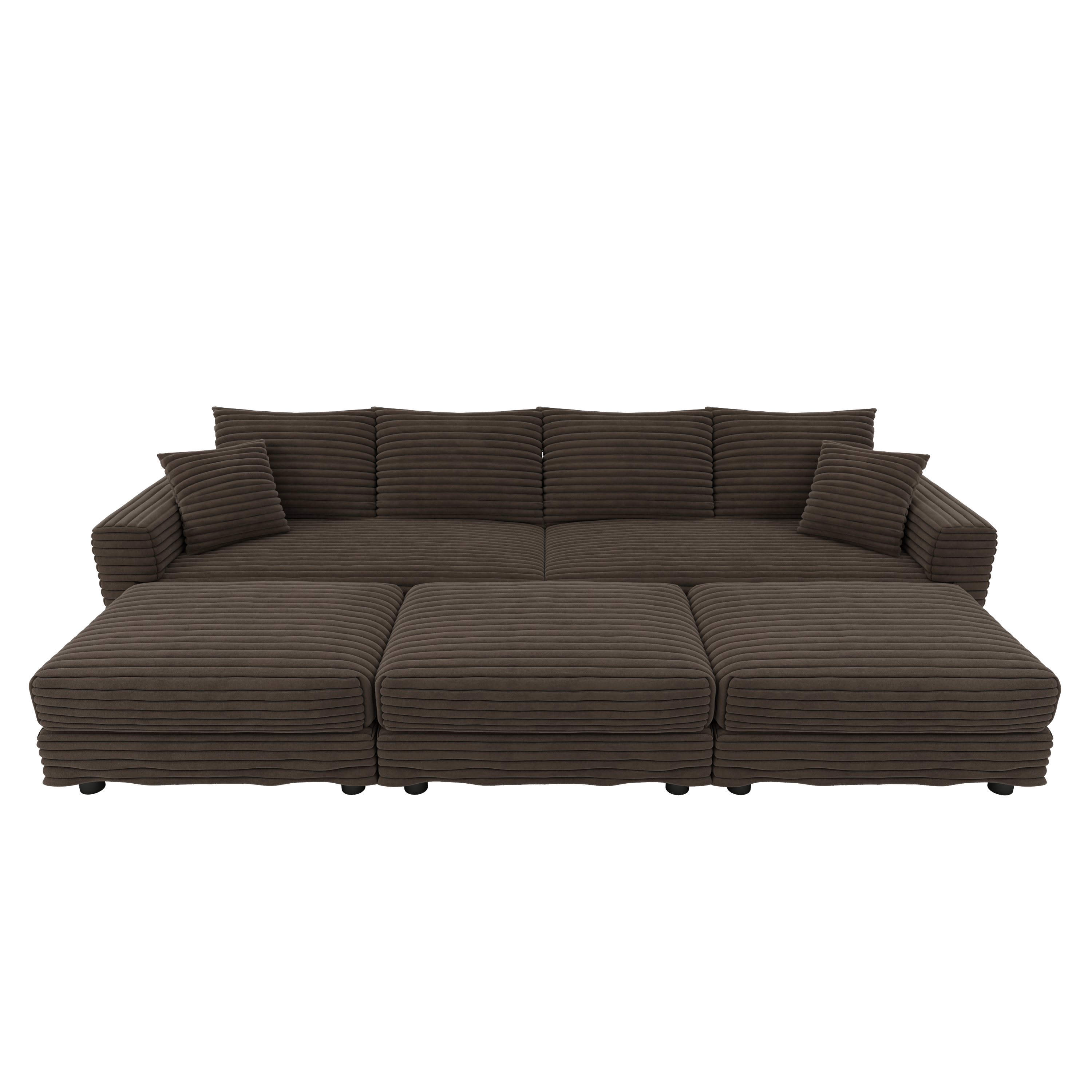 102.4 'Plush Corduroy 4-Seat Sofa,Modern Comfy Upholstered Sofa Cloud Couch,Deep Seat Couches with Soft Pillows and 3 Ottomans,Convertible Sofa Lounge Chair,Black(Old SKU:W1885S00287)