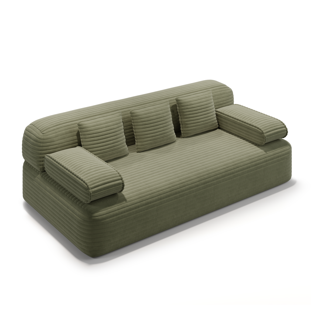 78.7' Frameless Sofa,2-in-1 Convertible Sofa Bed with 3 Pillows – Plush Corduroy Fabric, Multi-Functional 3-Seater Couch for Small Spaces, Apartments and Bedrooms,Beige