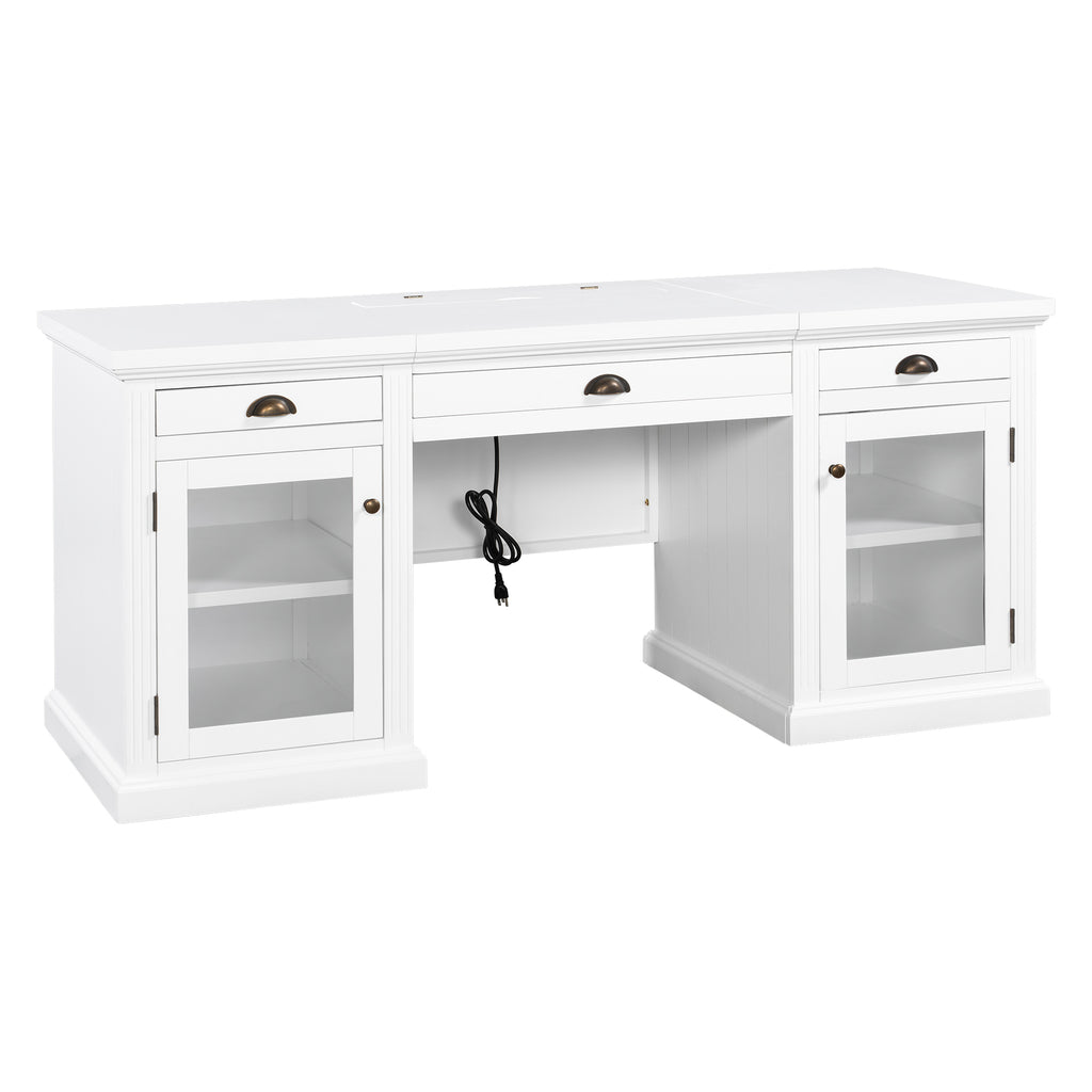 Top drawer open on white executive desk
