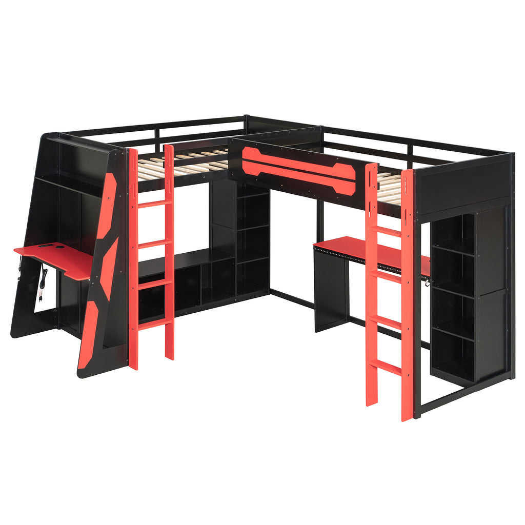 Integrated TV stand on twin gaming loft bed