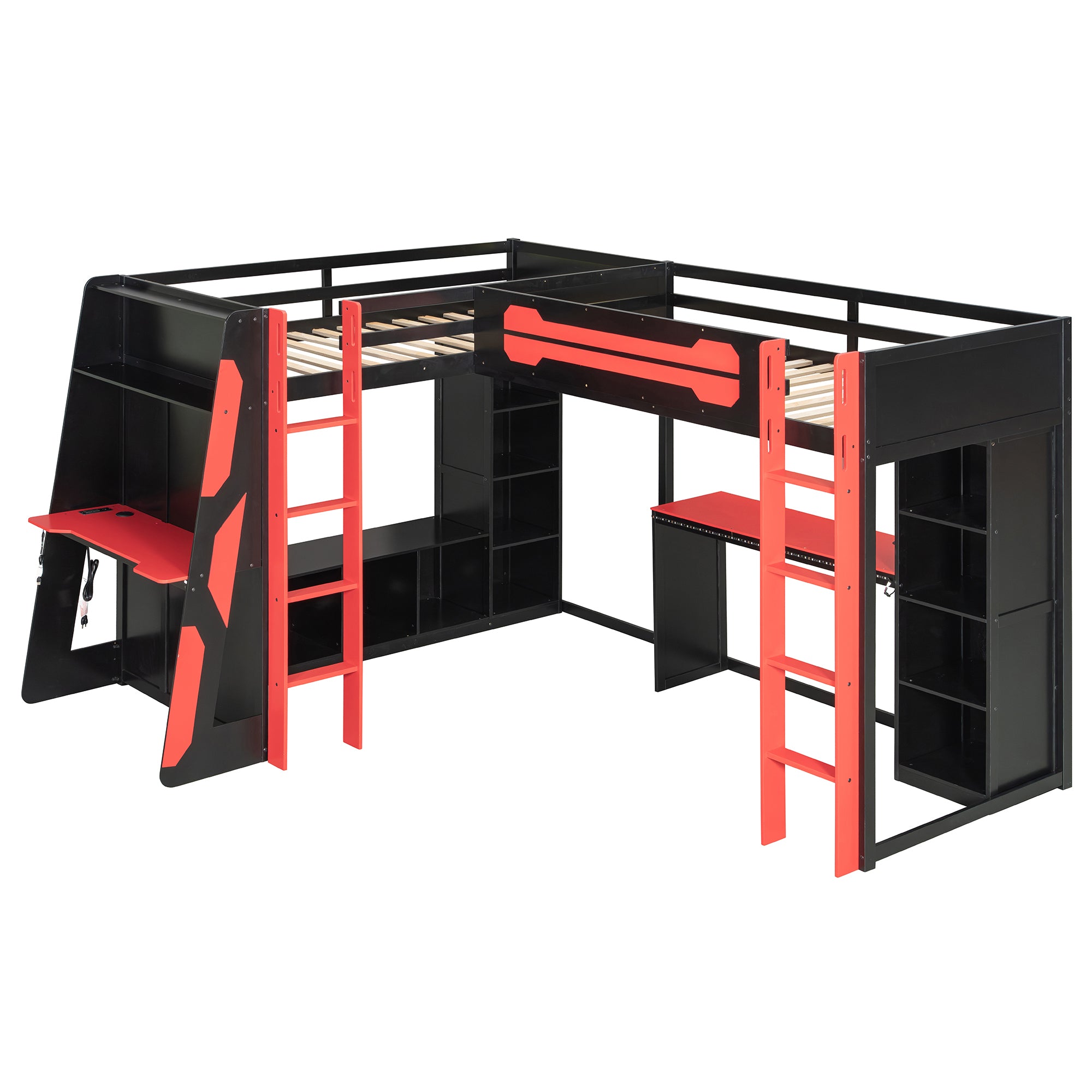 Integrated TV stand on twin gaming loft bed
