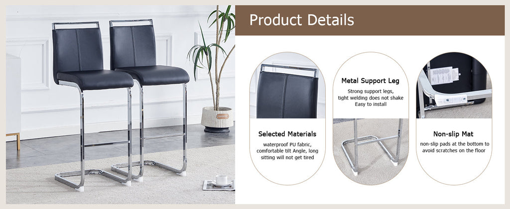 Modern and beautiful bar stool upholstered in PU leather with C-shaped silver metal legs for dining rooms, kitchens, terraces and guest office chairs.(set of 6) (white+PU)