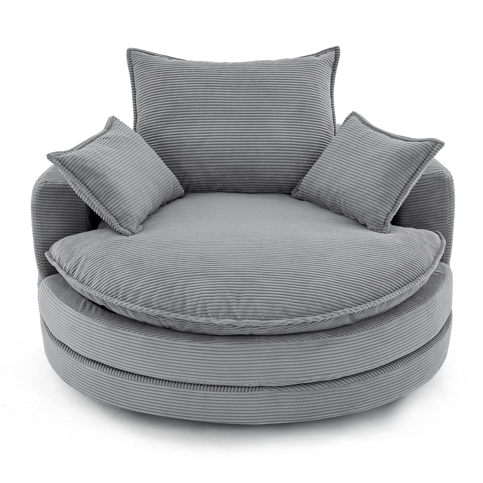 Blue Corduroy 360° Swivel Barrel Accent Chair with Dual-Layer Cushion & 3 Pillows
