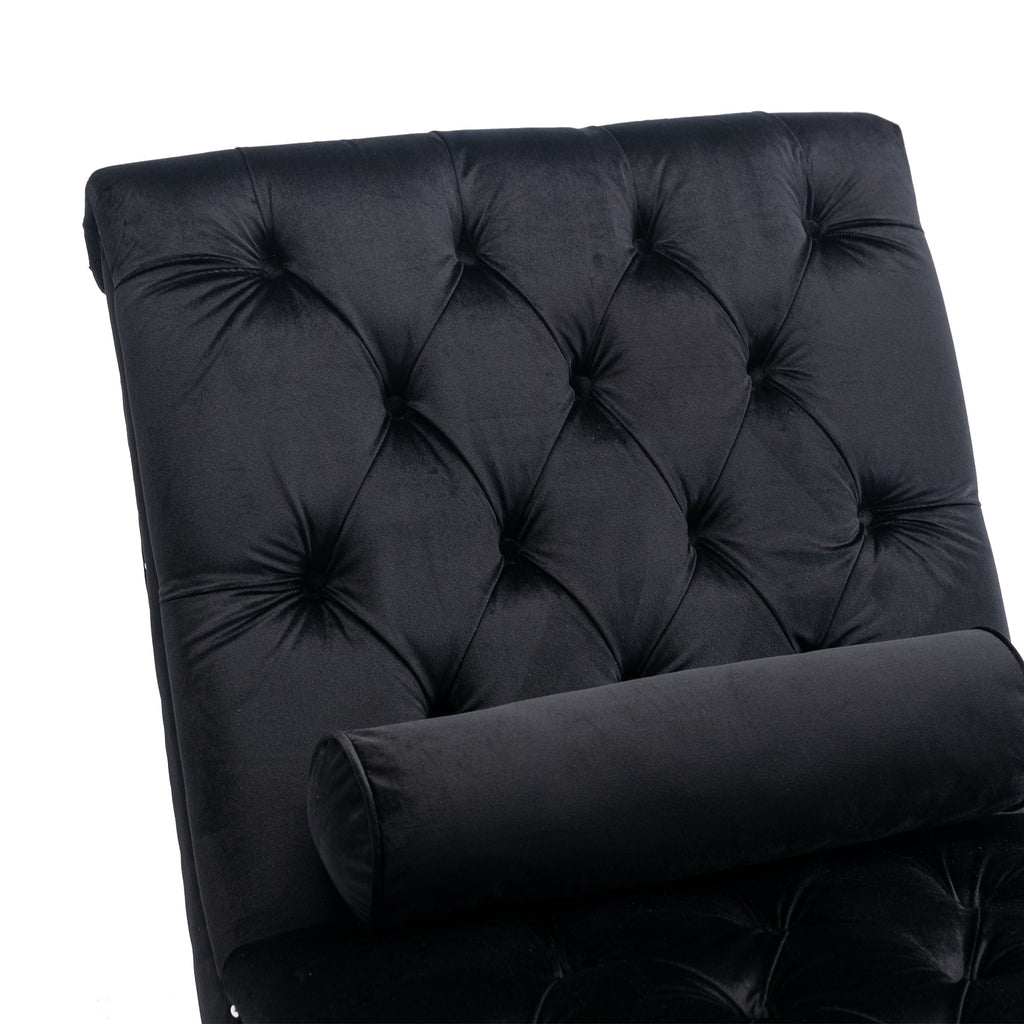 Velvet Chaise Lounge — Button-Tufted with Pillow