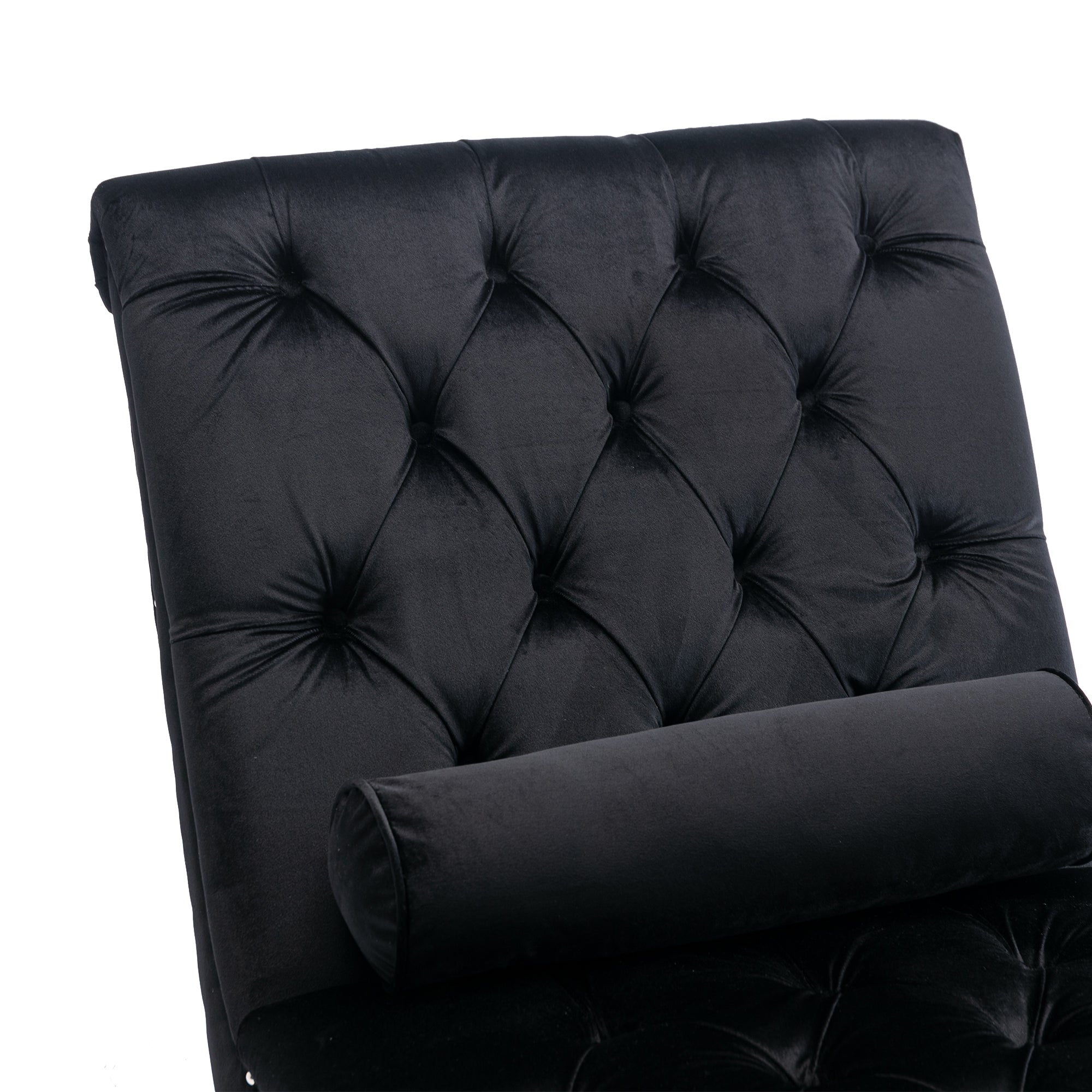 Velvet Chaise Lounge — Button-Tufted with Pillow