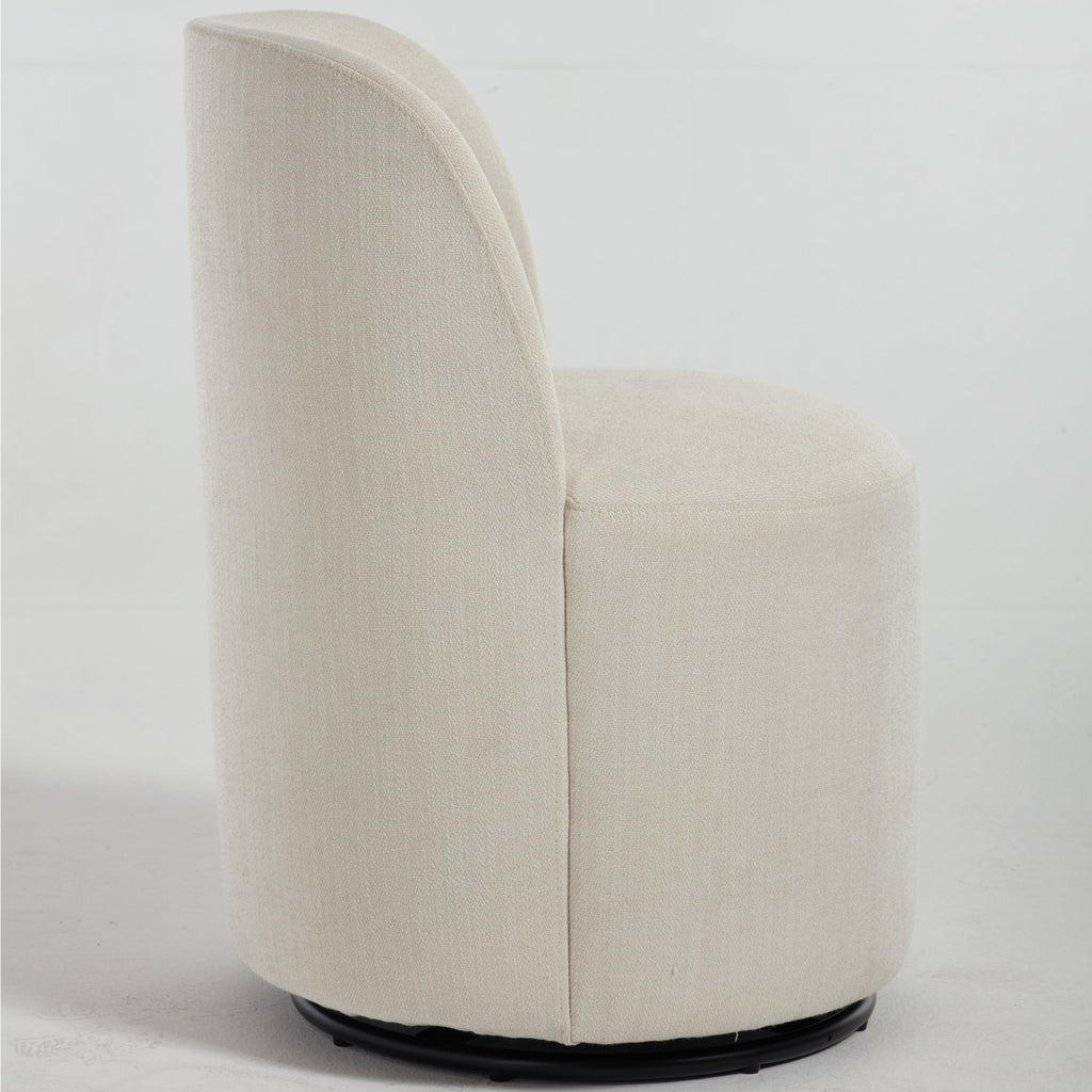 Set Of 1 Upholstered Kitchen & Dining Room Barrel Chair, Mid Century Modern Round Linen Dining Chair, 360 Degree Swivel Comfy Armless Accent Makeup Vanity Side Chair for Bedroom Living Room
