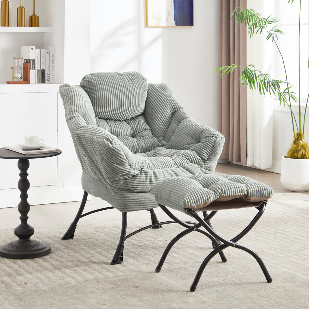 Light green lazy lounge chair with ottoman — front view