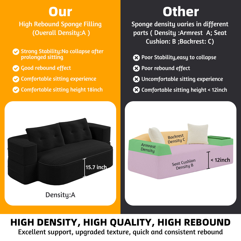 78.7' Modern 2-in-1 Foldable Sofa with Functional Blanket and 2 Soft Pillows,Comfortable Plush Corduroy Fabric Sofa,Convertible Sleeper Sofa Bed,Deep Seat Sofa Couch for Living Room,Bedroom,Baby Pink