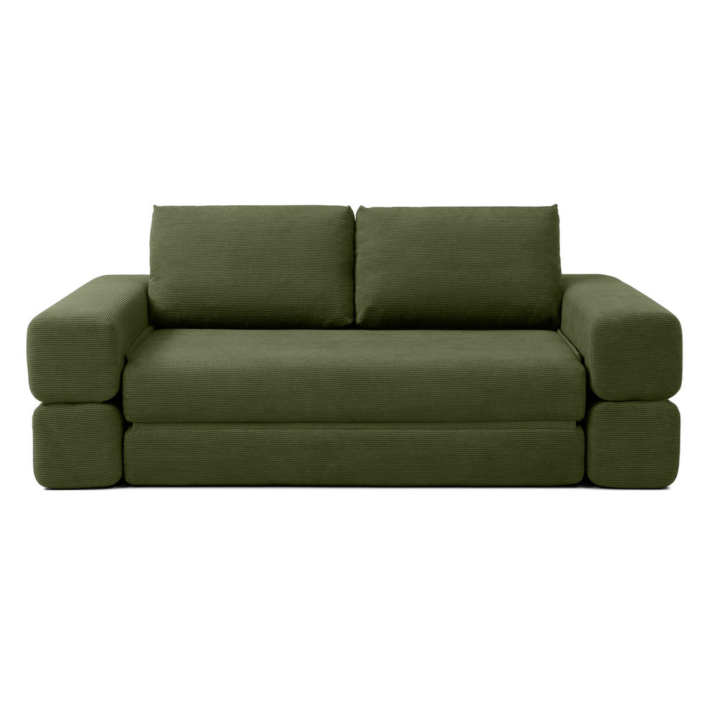 Green foldable sofa in bedroom or guest room