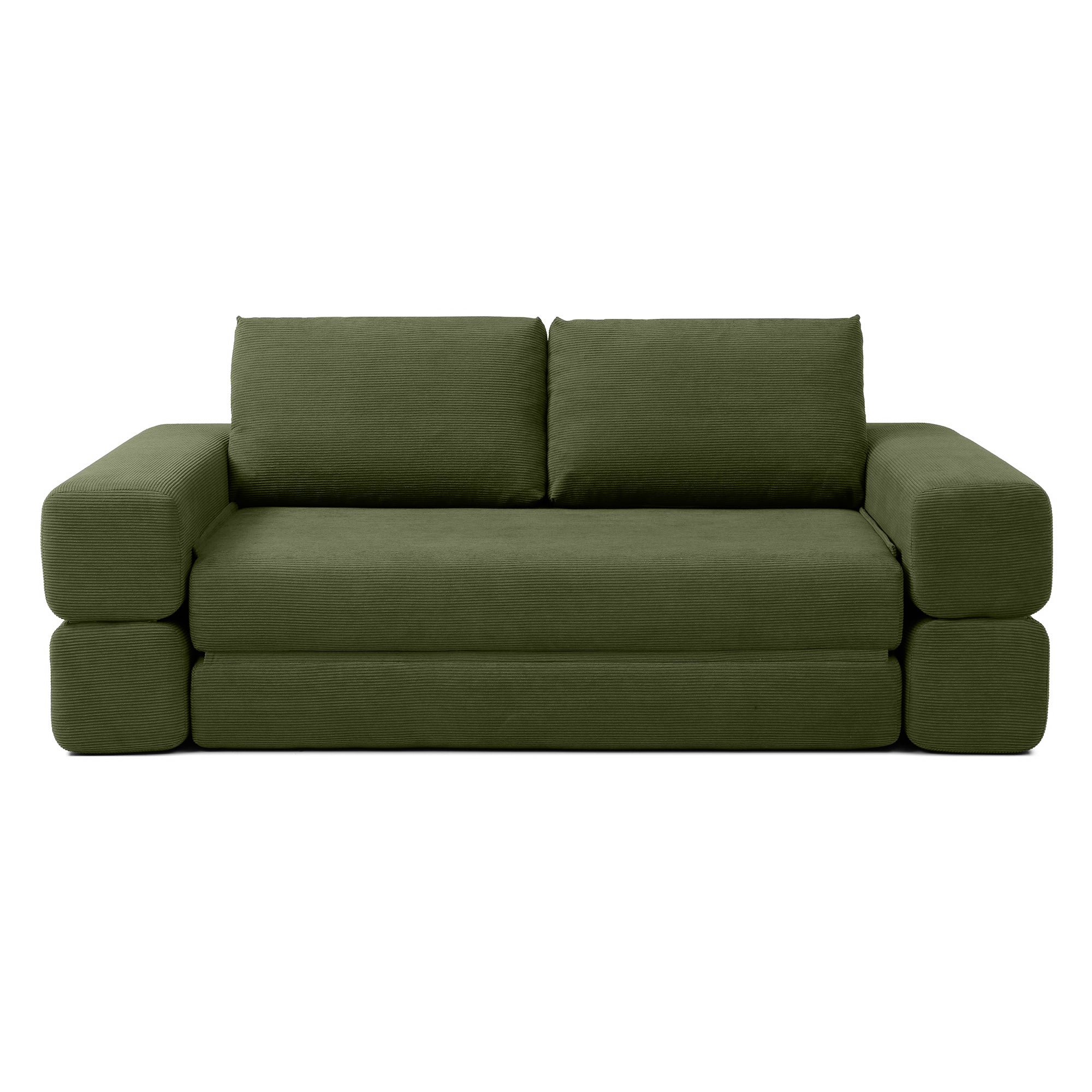 Green foldable sofa in bedroom or guest room