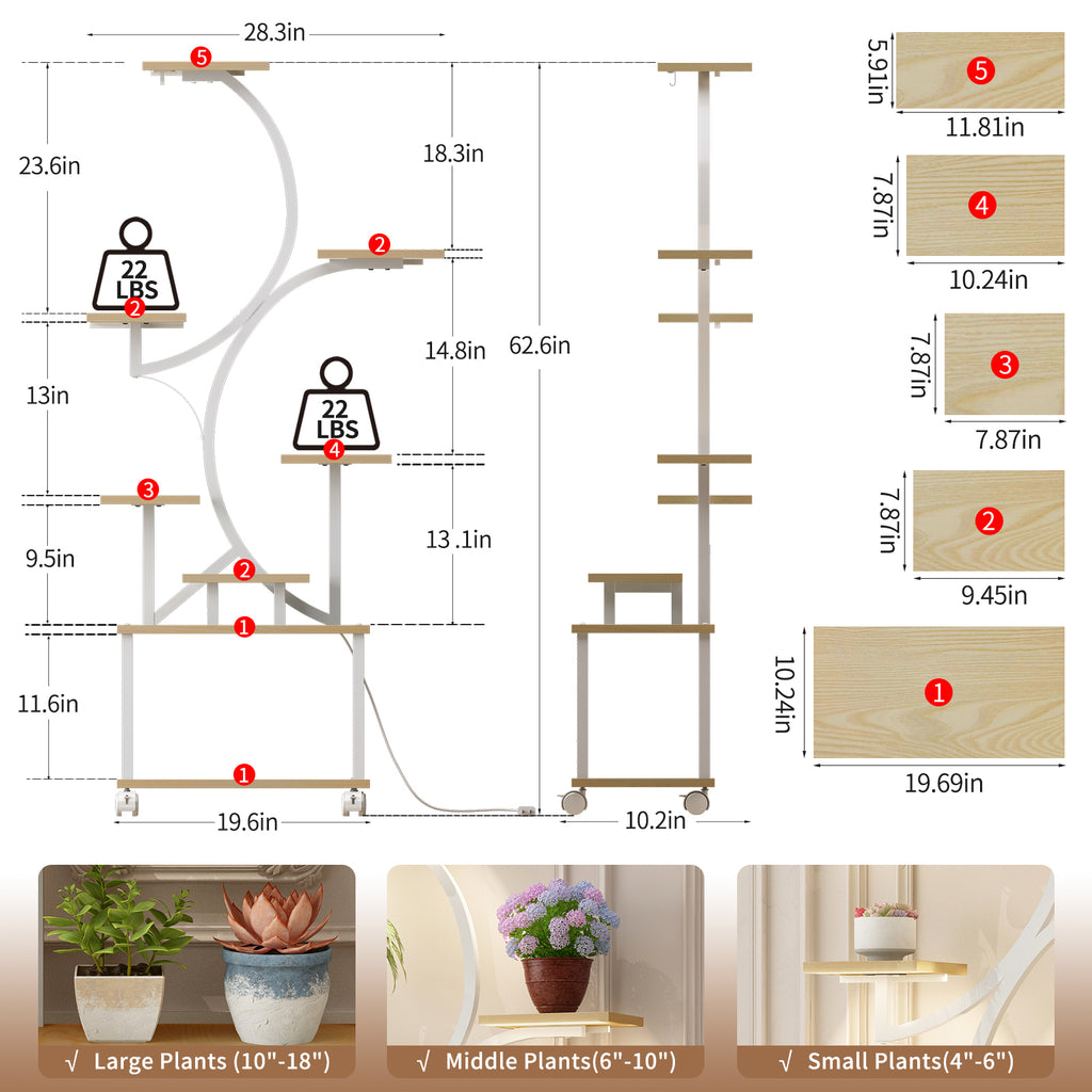 62 inch 8-tier S-shaped plant stand with LED grow lights