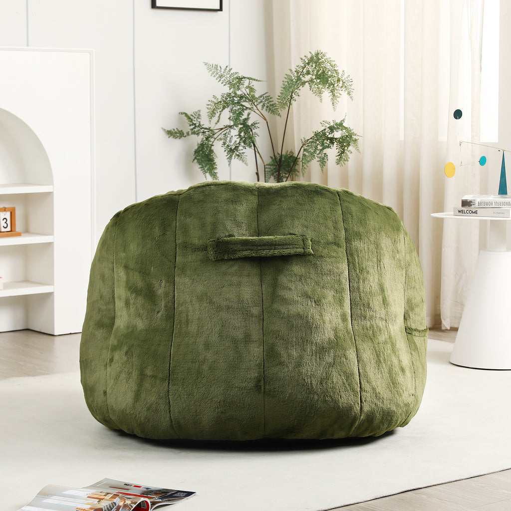 Green faux fur bean bag — side profile