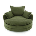 Green corduroy swivel barrel chair — front view