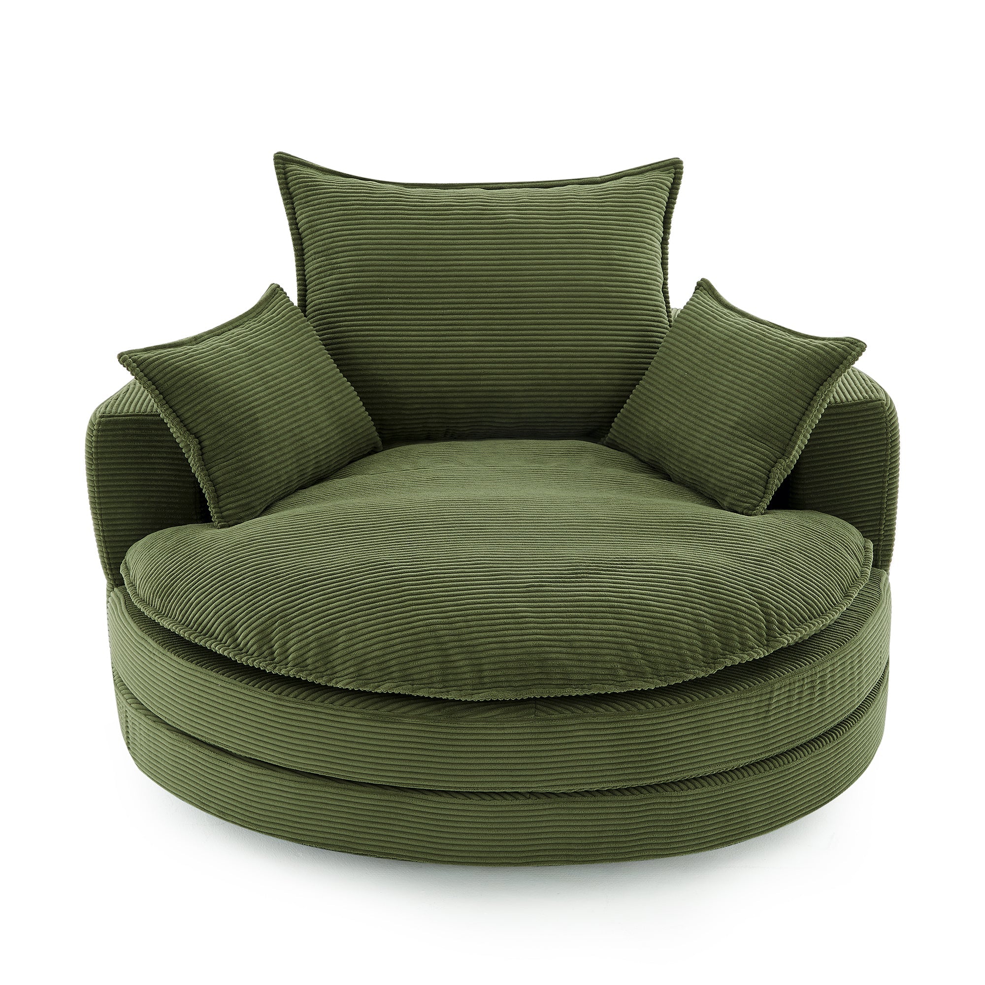 Corduroy Swivel Barrel Chair — 360° with Removable Pillows