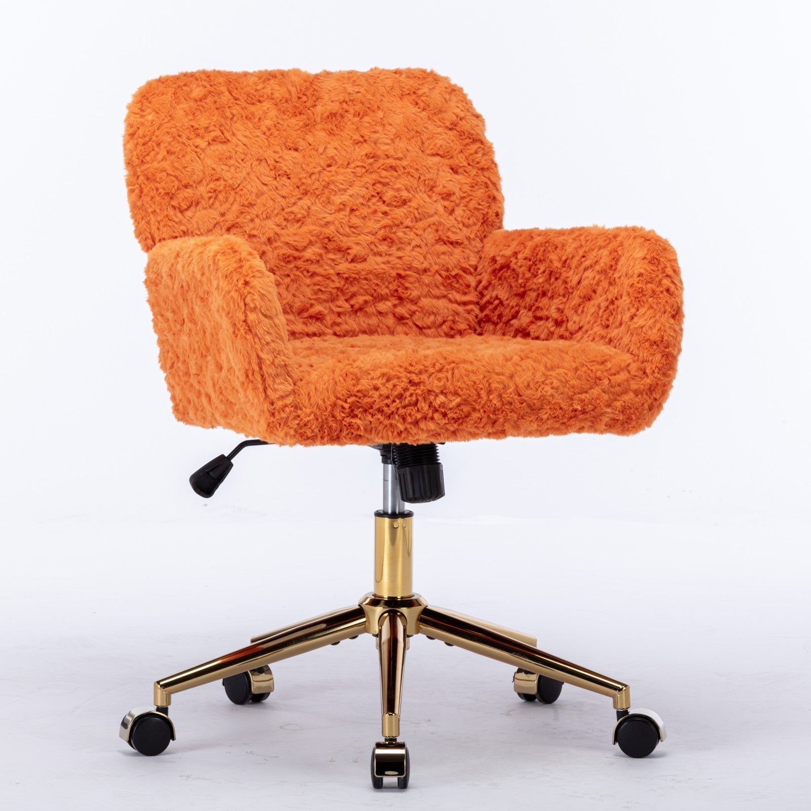 Faux Fur Office Chair — 40° Reclining with Gold Metal Base & Wheels