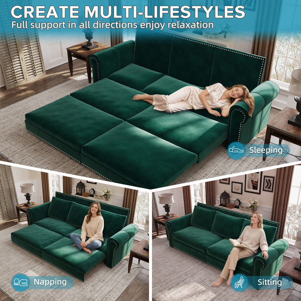 94-inch wide green Chesterfield convertible sofa product photo