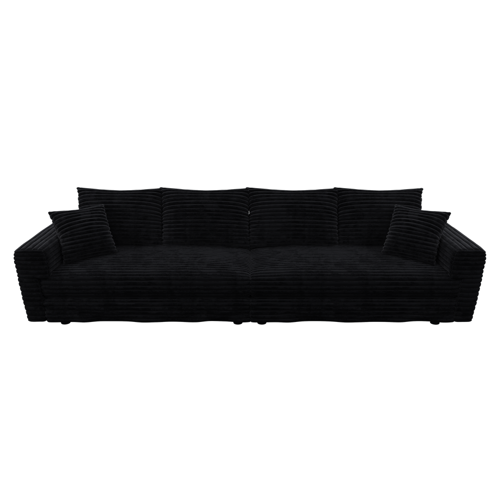 102.4 'Plush Corduroy 4-Seat Sofa,Modern Comfy Upholstered Sofa Cloud Couch,Deep Seat Couches with Soft Pillows and 3 Ottomans,Convertible Sofa Lounge Chair,Black(Old SKU:W1885S00287)