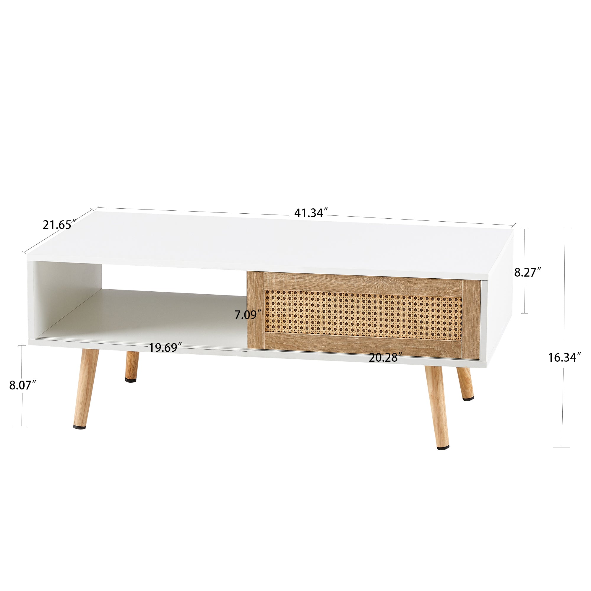 Rectangle coffee table rattan door panel full view