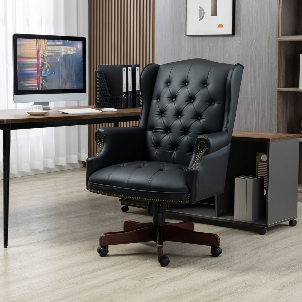 Executive Office Chair Comfortable Desk Chair - Ergonomic Design - Thick Padded Seat and Backrest - PU Leather Desk Chair with Smooth Glide Caster Wheels, 1 Pack Black