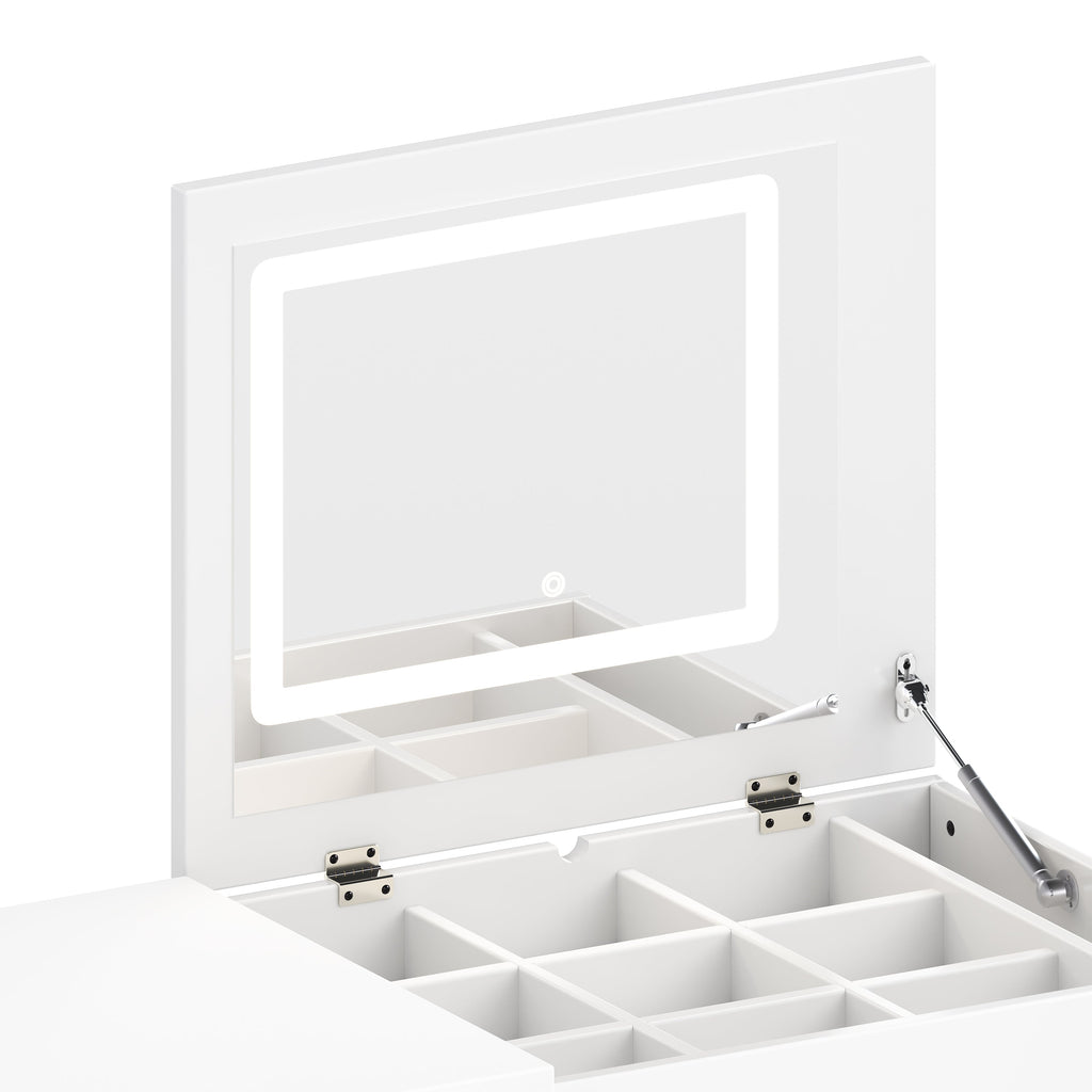 Vanity Desk with Mirror and Lights, Makeup Vanity Table with Flip-Top Tabletop and Storage 7 Drawers, 9 Compartments, 3 Shelves, 3 Color Modes Adjustable Makeup Table for Bedroom, Walnut (N733P279096)